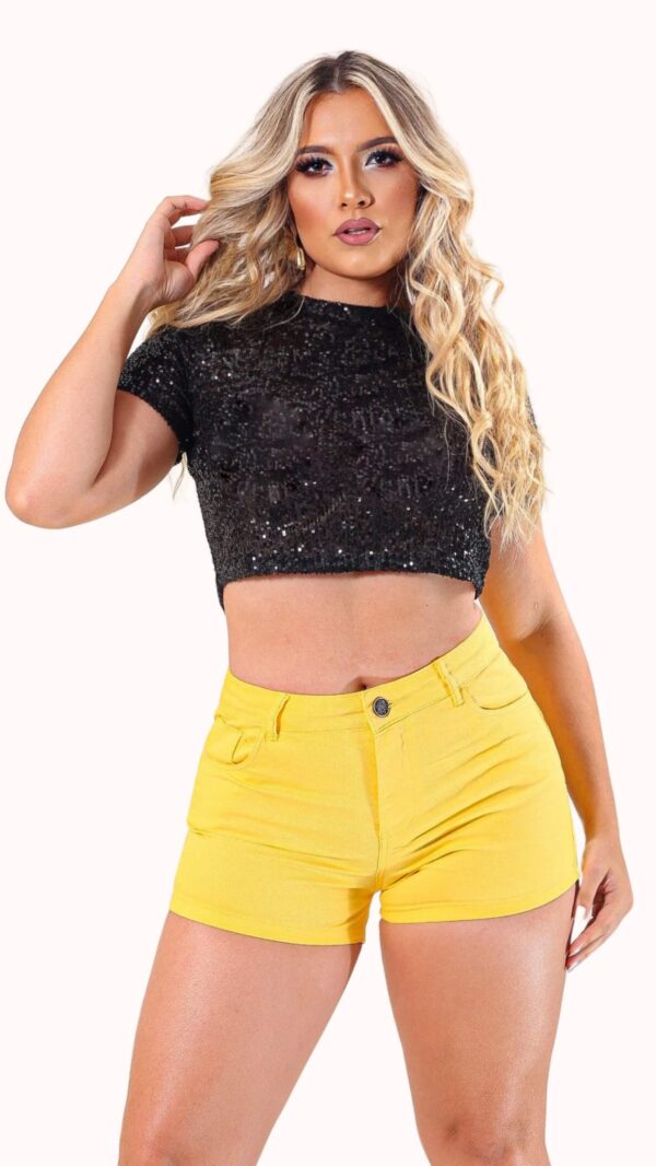 Short Feminino curto Colorido amarelo com lyvra 10311 - Image 2