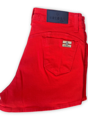 SHORT JEANS COM ELASTANO VERMERLHO IMPINA BUM BUM