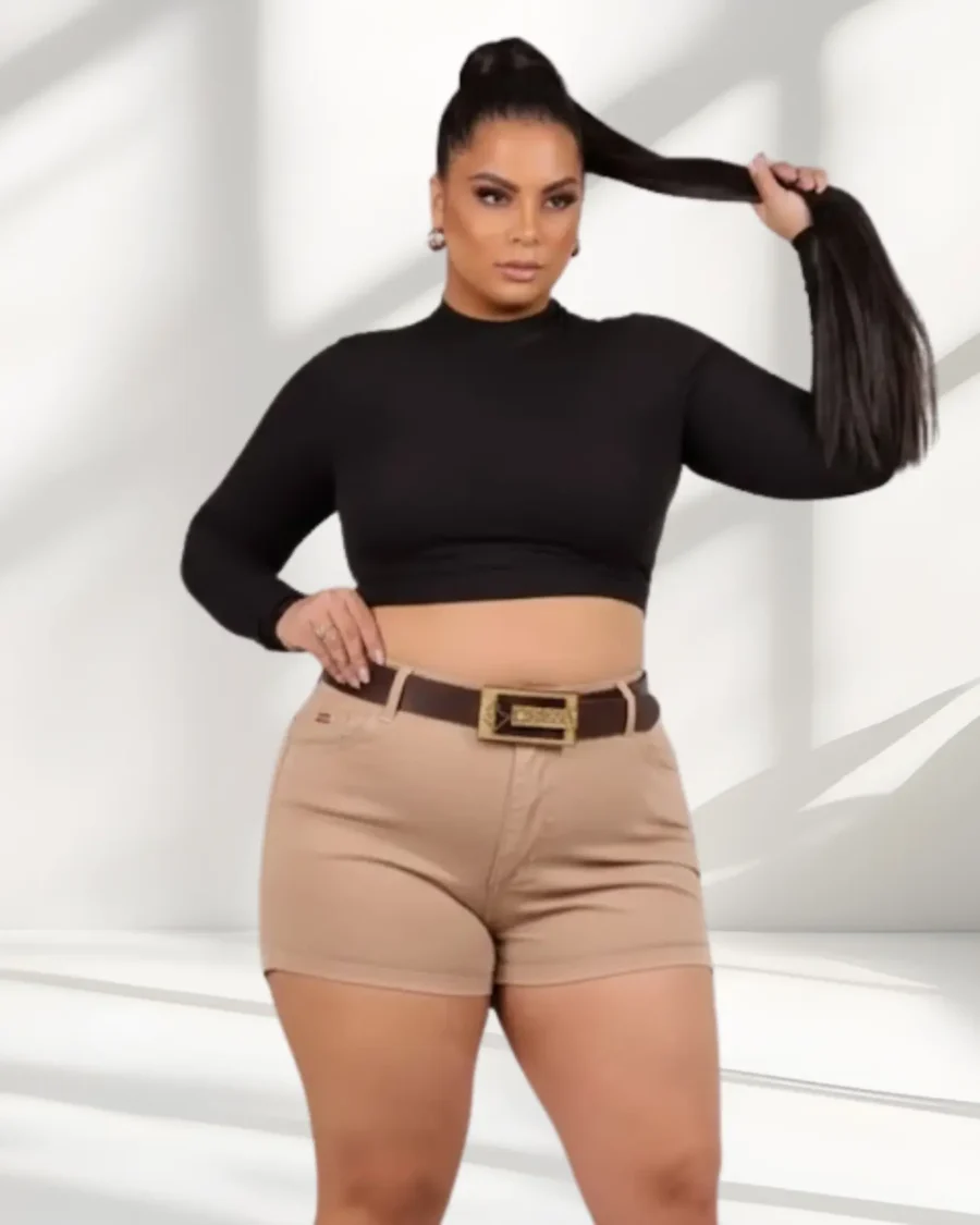 Short Jeans com Lycra Nude Empina Bumbum + Cinto Exclusivo