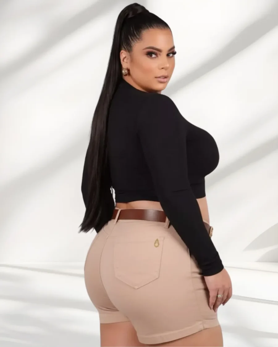 Short Jeans com Lycra Nude Empina Bumbum + Cinto Exclusivo