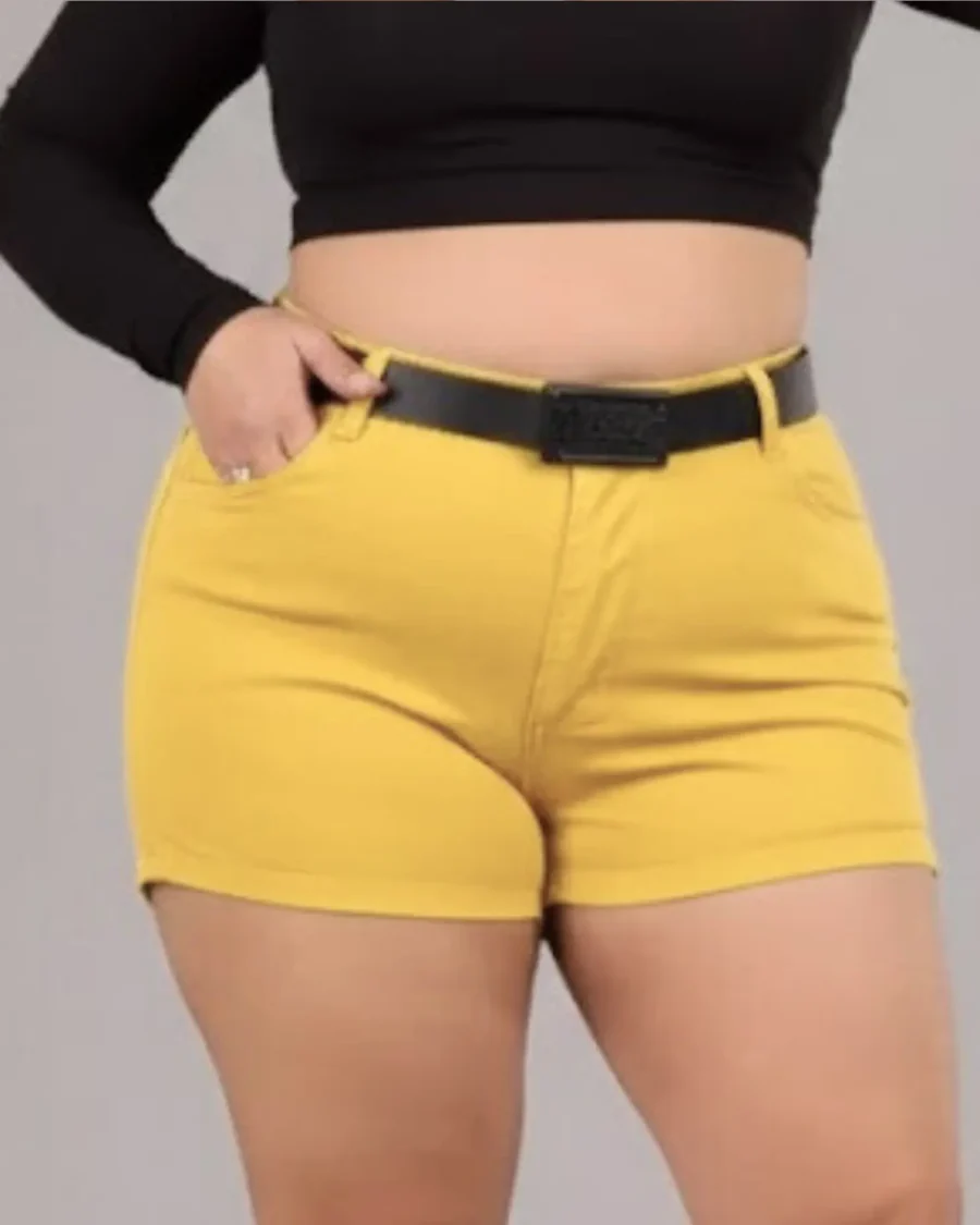 Short Plus Size Amarelo empina Bum Bum + Cinto de Brinde Exclusivo