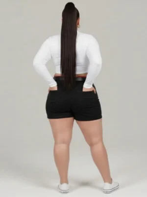 Short Plus Size Preto Intenso Empina Bumbum + Cinto de Brinde Exclusivo