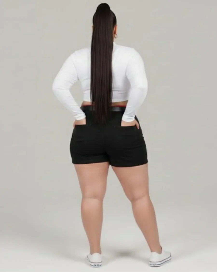 Short Plus Size Preto Intenso Empina Bumbum + Cinto de Brinde Exclusivo