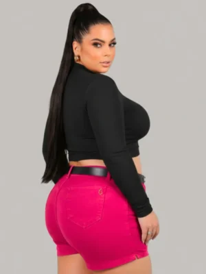 Short Plus Size Rosa Vibrante Empina Bumbum + Cinto com Fivela Exclusiva
