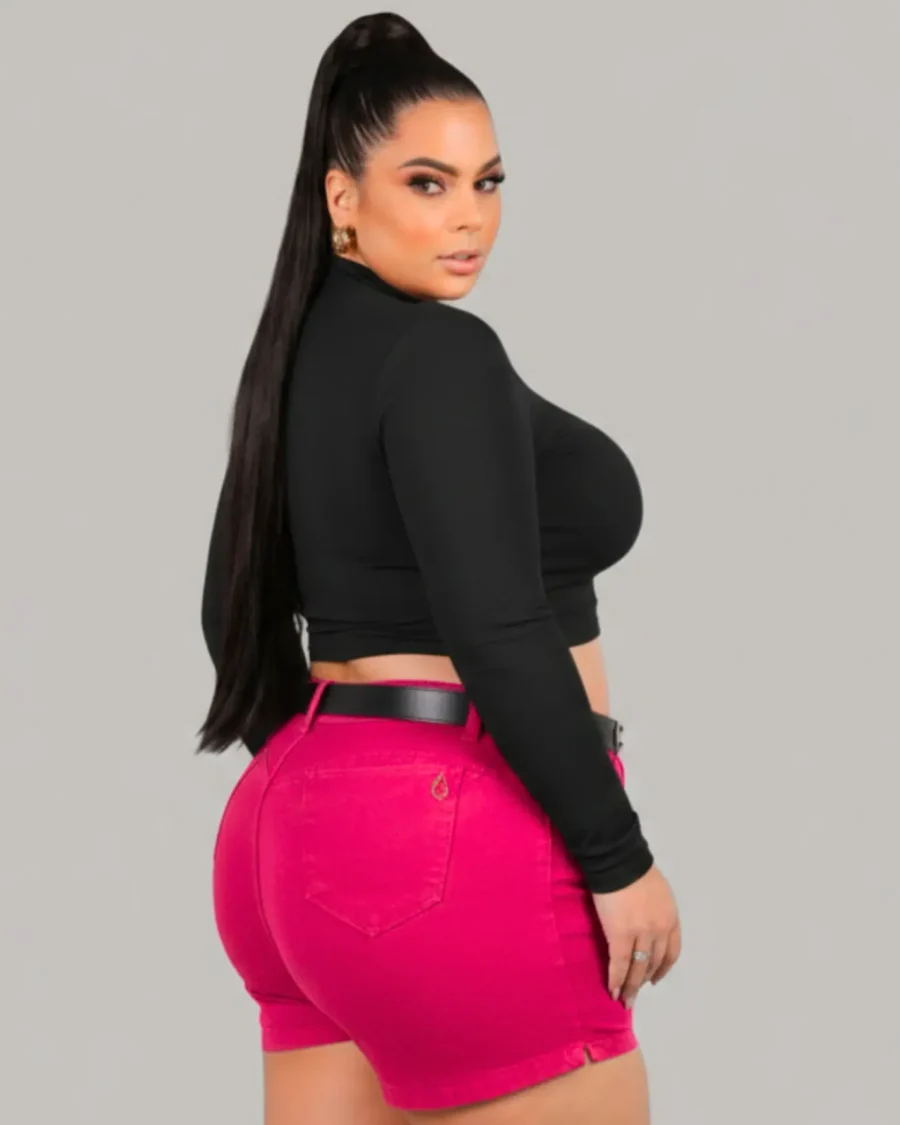 Short Plus Size Rosa Vibrante Empina Bumbum + Cinto com Fivela Exclusiva