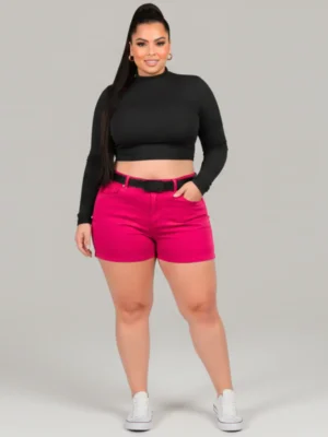 Short Plus Size Rosa Vibrante Empina Bumbum + Cinto com Fivela Exclusiva