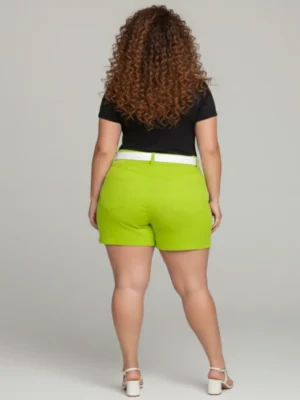 Short Plus Size Verde Vibrante com Tecnologia Empina Bumbum + Cinto de Brinde