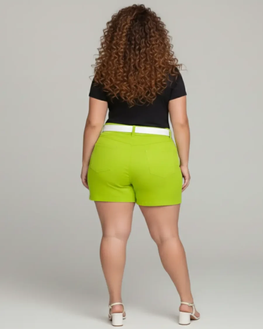 Short Plus Size Verde Vibrante com Tecnologia Empina Bumbum + Cinto de Brinde