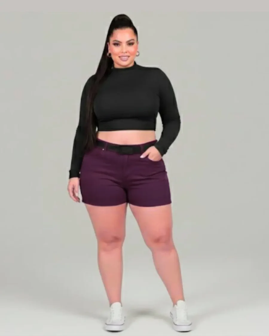 Short Plus Size Vinho Intenso Modelador + Cinto de Brinde Exclusivo