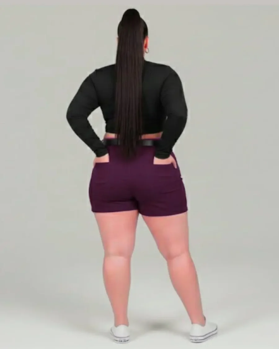 Short Plus Size Vinho Intenso Modelador + Cinto de Brinde Exclusivo