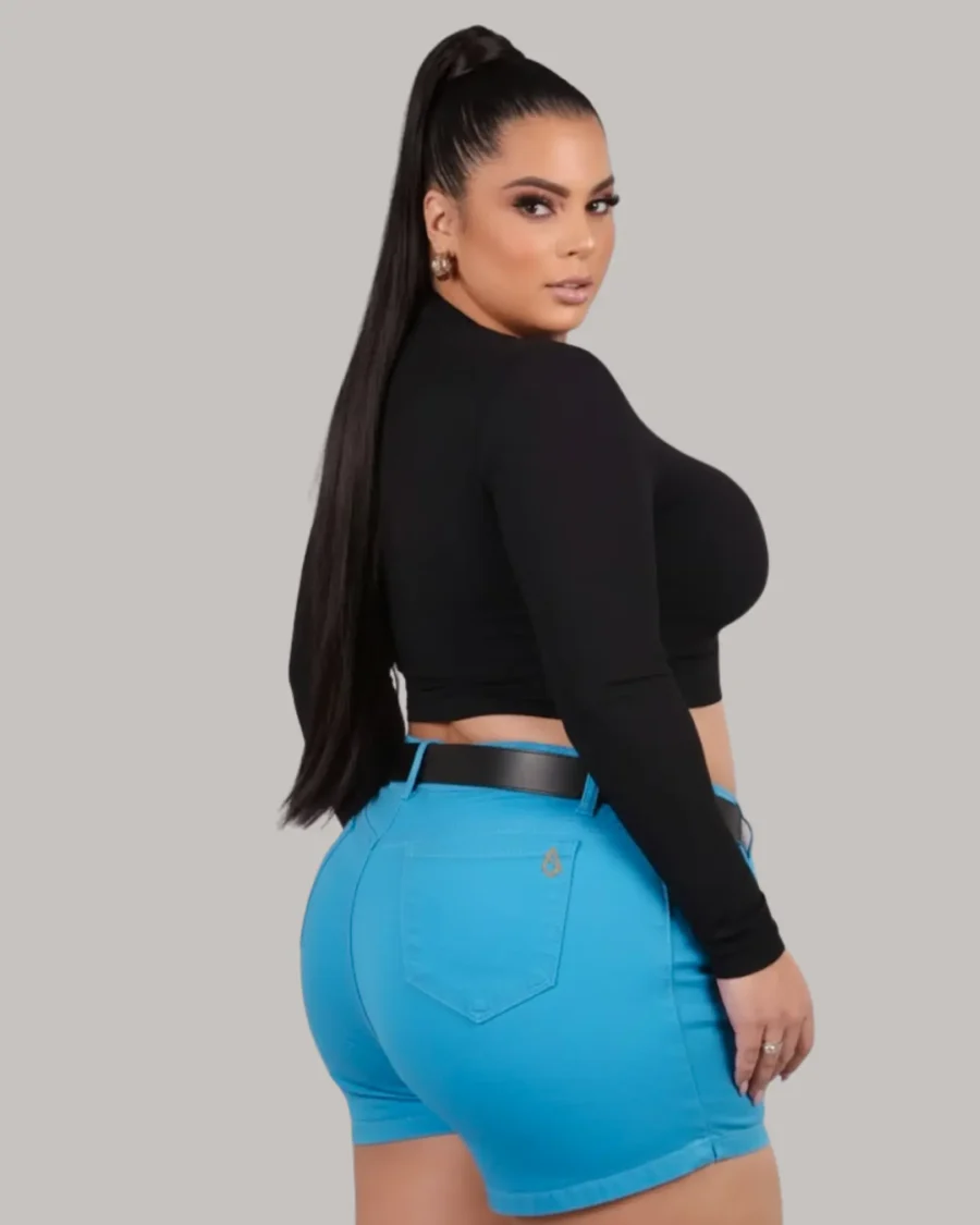 Short Sarja Azul Celeste Vibrante + Cinto de Brinde